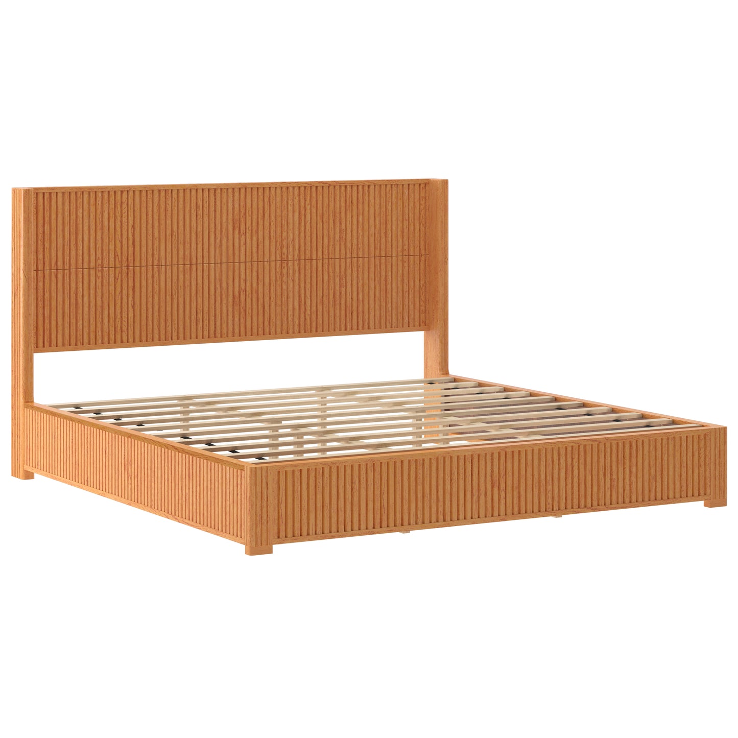 Solid Wood Platform Bed Frame with Headboard, No Box Spring Needed, Floor-standing bed, Easy Assembly, King Size, Natural image 12