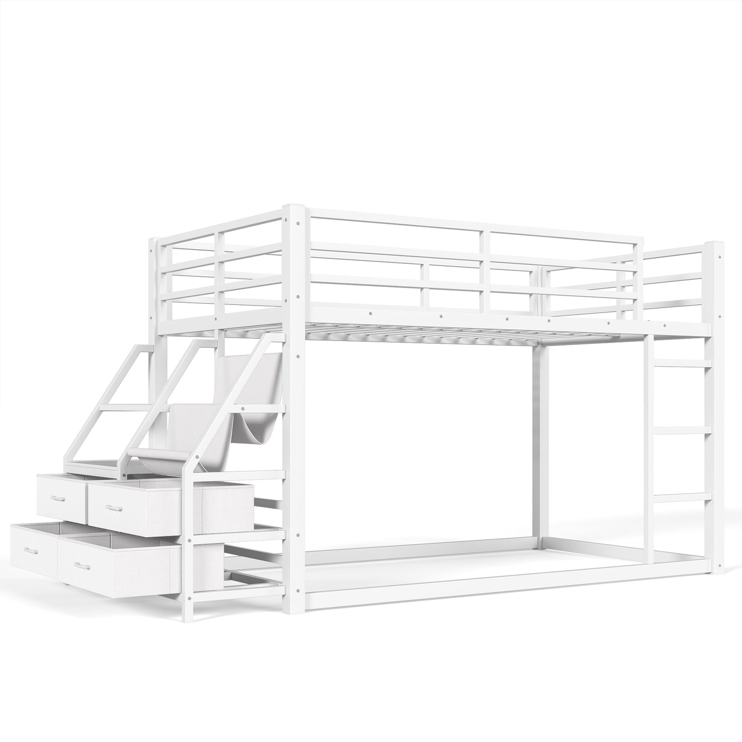 Twin over Twin bunk Bed with Storage Shelves and Drawers, Metal Bunk Bed with LED Lights for Teens, No Box Spring Need.White image 12