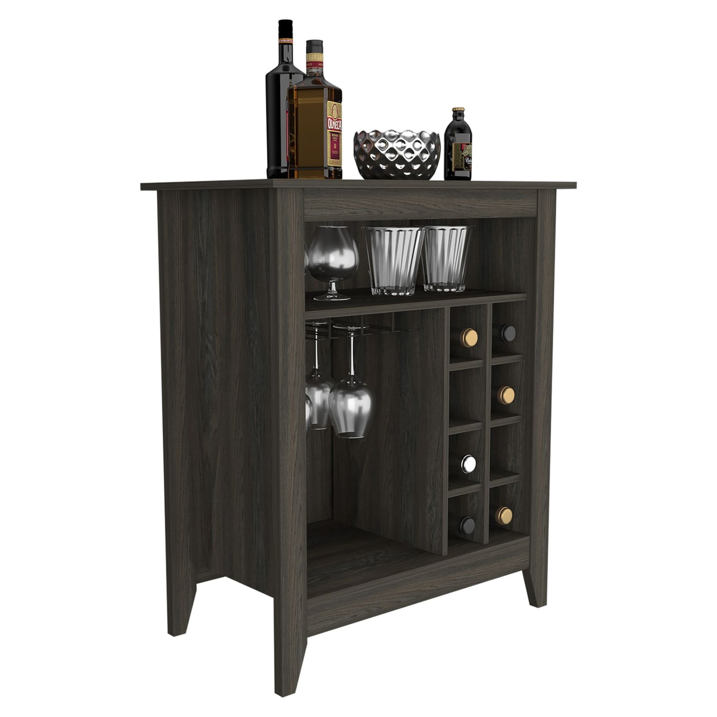 Bar Cabinet Castle, One Open Shelf, Six Wine Cubbies, Carbon Espresso Finish image 6
