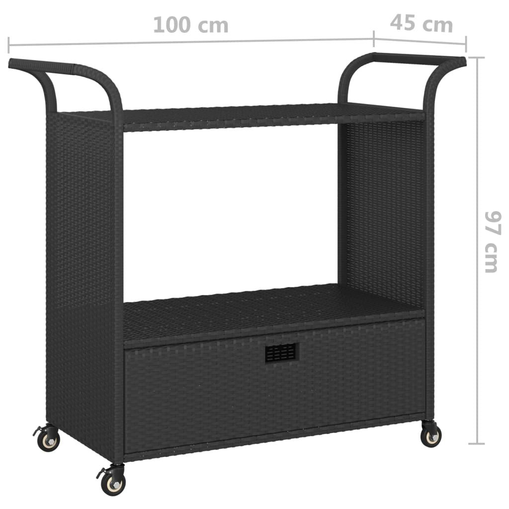 Bar Cart with Drawer Black 39.4"x17.7"x38.2" Poly Rattan image 7