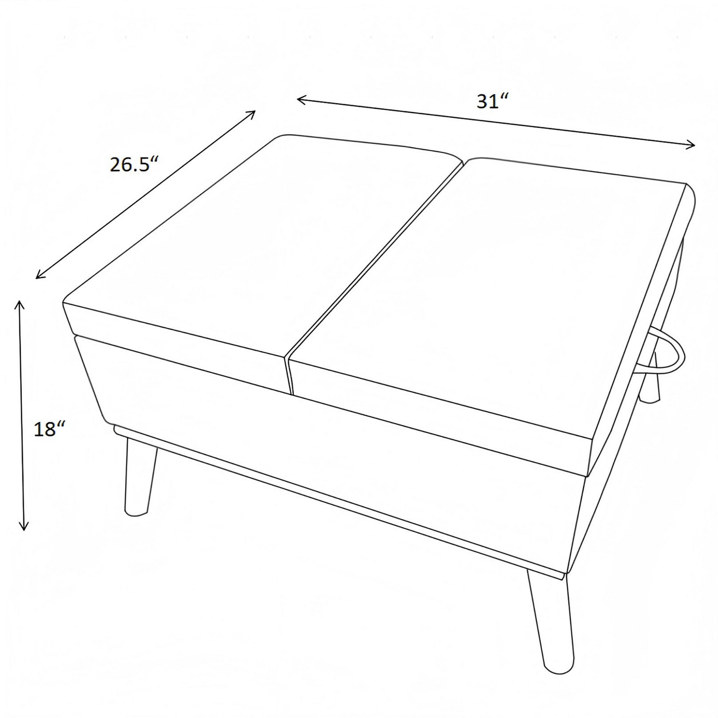 Large Ottoman with Storage, 31" Mid Century Modern Rectangle Coffee Table with Lid Lifting Function, High Wooden Legs, Oversized Storage Ottomans for Living Room, Office, Orange image 8