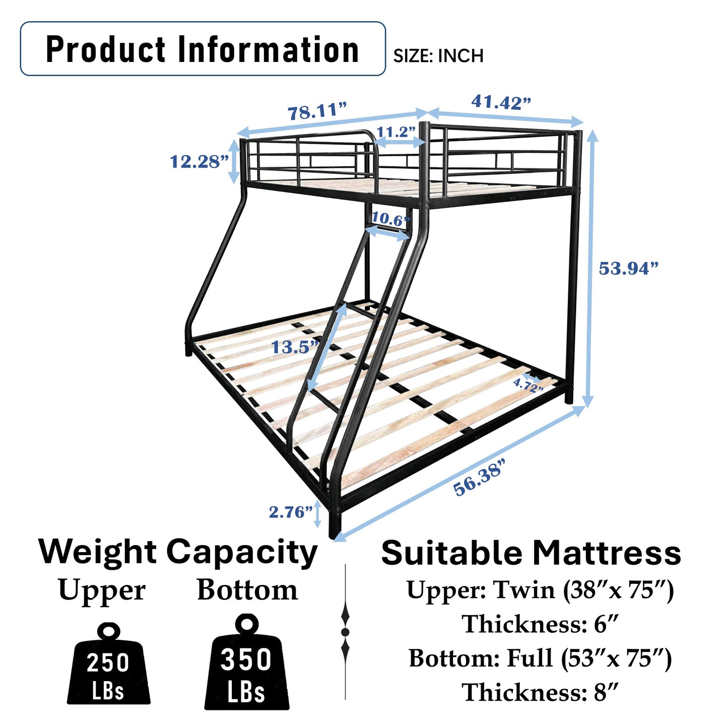 Metal Twin over Full Bunk Bed/ Heavy-duty Sturdy Metal/ Noise Reduced/ Squeak Free/ Wooden Slat/ No Box Spring Needed image 10