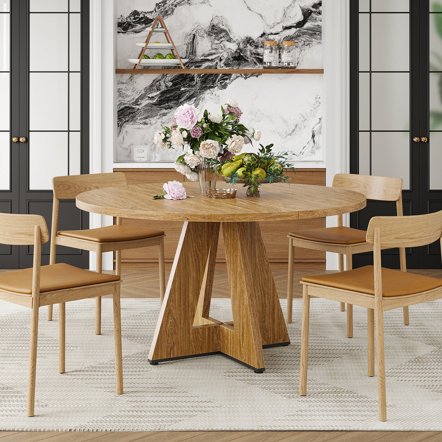 47" Round Dining Table for 4-7 People, Modern Wood Kitchen Table with Sturdy Metal Base, Large Round Dinner Table for Dining Room, Easy Assembly image 7