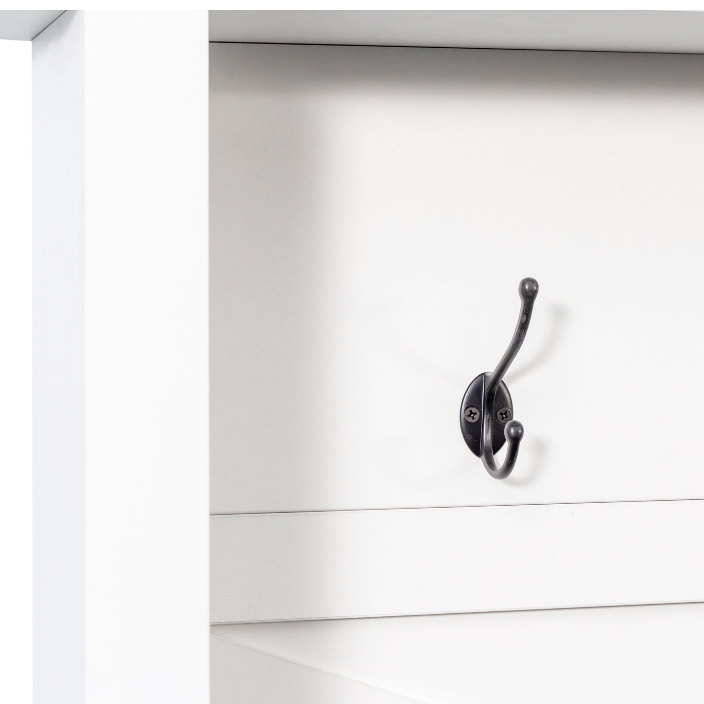 Farmhouse 4-in-1 Hall Tree with 6 Hooks, Walnut Entryway Bench with Shelves, Wooden Style Rustic Shoe Organizer with 16 Open Compartments for Mudroom, Living Room, White (OLD SKU: N721P264915K) image 12