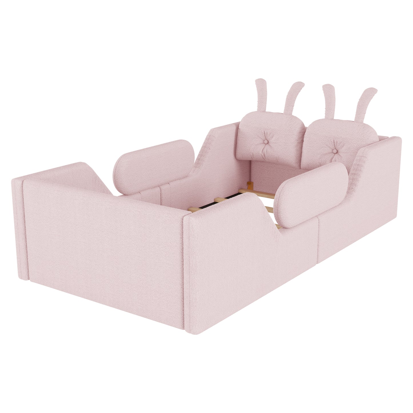 Twin Size Upholstered Platform Bed with Rabbit Cushion, Kids Floor Upholstered Bed with Removable Side Rails, Pink(Old SKUW2593P395807 Expect Arrival Date 2026/7/14) image 12