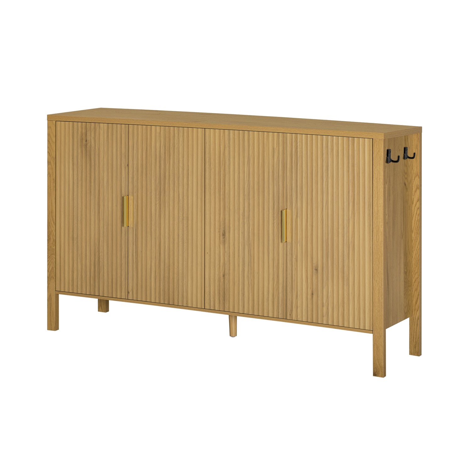 U_STYLE Modern 57.5" Stripe Door Storage Cabinet, 4-Door Sideboard with Back-of-Door Storage Racks & Side Hooks, Adjustable Shelves, MDF Cabinet with Aluminum Handles for Living Room, Dining Room image 12