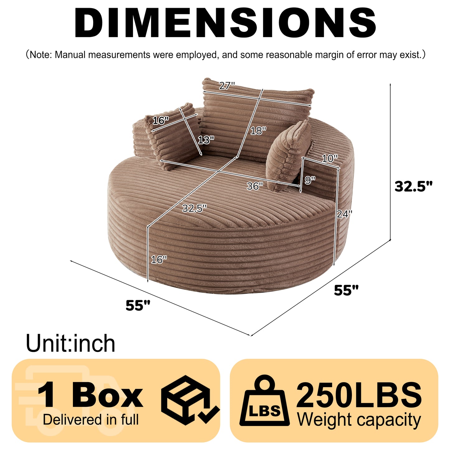 55'L Corduroy Sponge single sofa,No Assembly Required,Fluffy Modern Sleeper Chair for Living room, Bedroom, Lounge and Projection Room(Not a swivel chair.) image 11