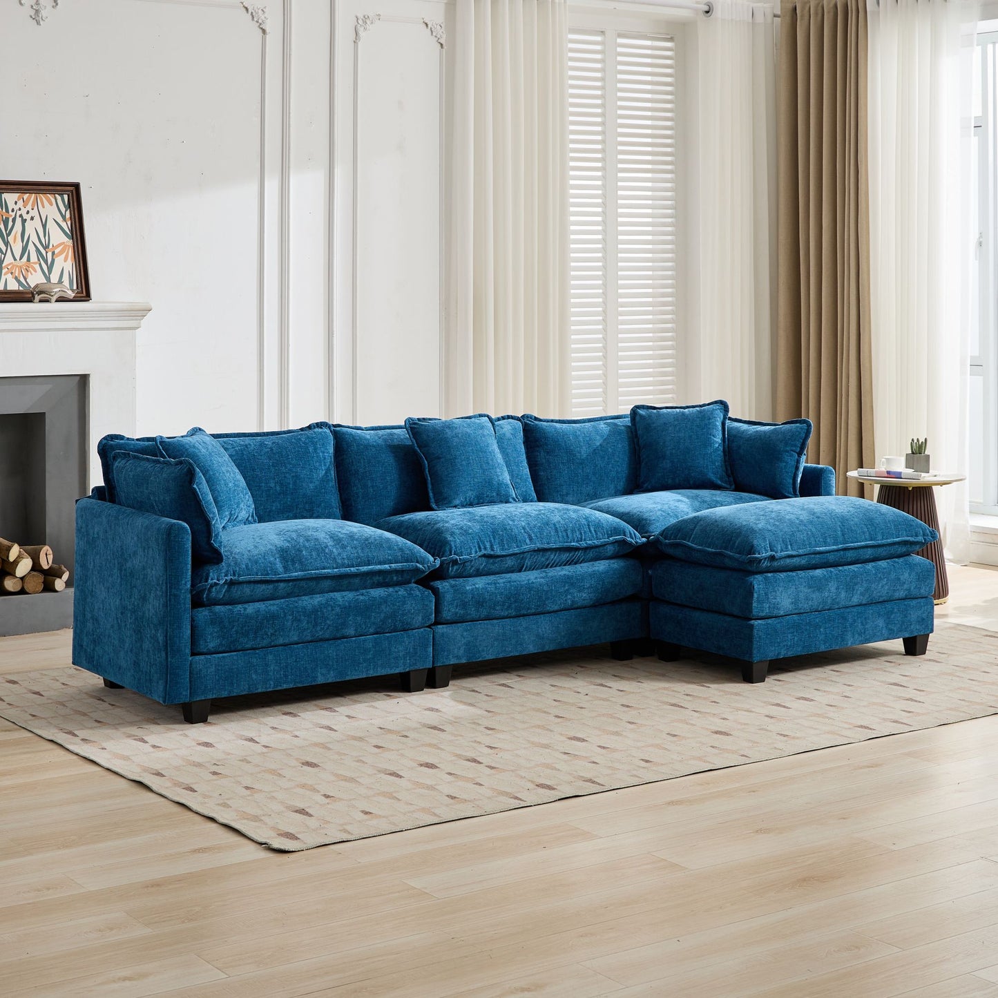 Cloud Sofa 3 Seats (Ottoman is not included), Modern Sectional Couch, for Living Room Bedroom and Apartment, Comfy Double Layer Upholstered Seat Cushion, Breathable Chenille Fabric,Blue,SW5013BL image 12