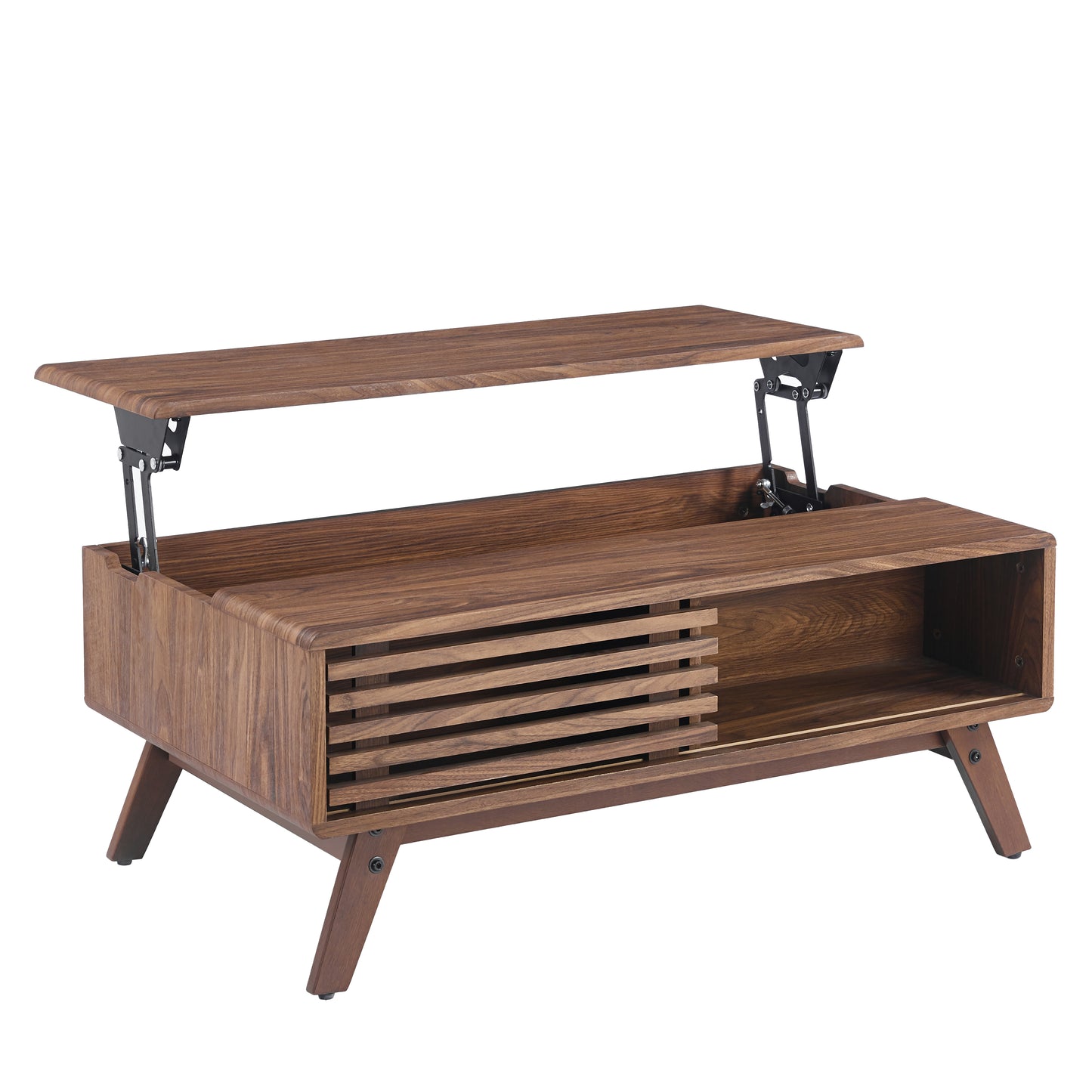 39.37" Mid-Century Walnut Lift Top Coffee Table, Multifunctional Lift-Up Coffee Table with Hidden Storage & Open Shelf for Living Room image 12