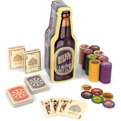 Beers & Bluffs Poker Chip Set in gift tin with custom beer-themed chips and playing cards