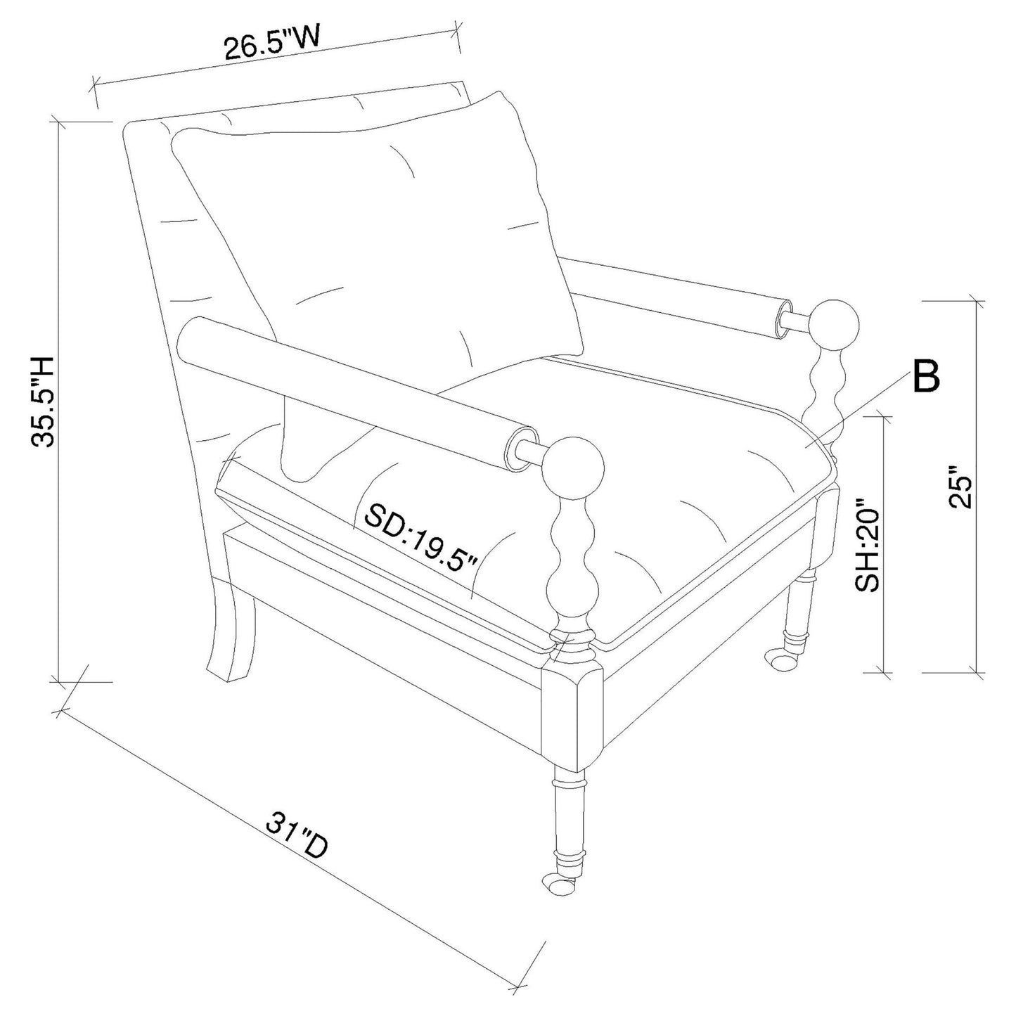 Beige Wooden Accent Chair with Turned Legs image 7