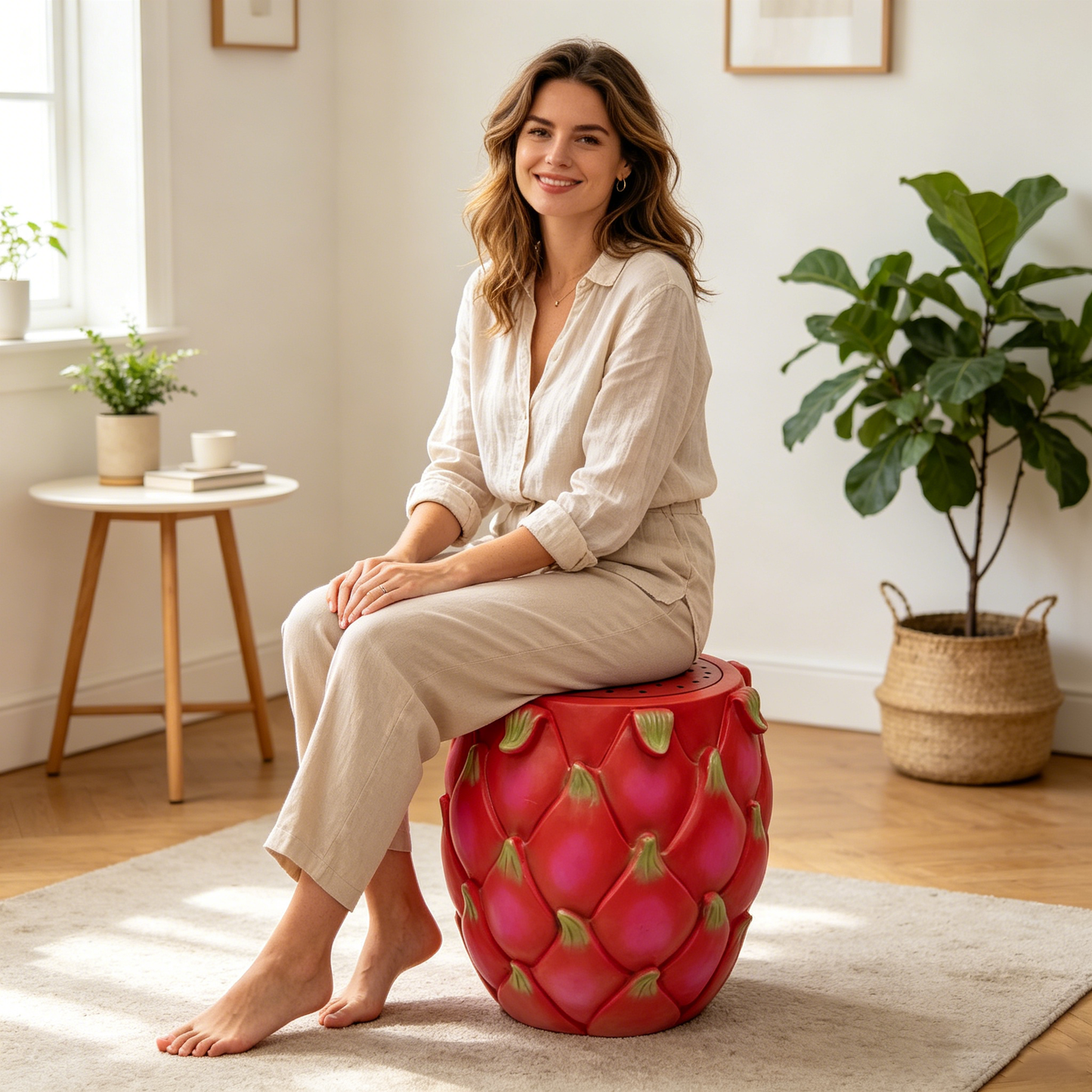 13.4" Oversized Resin Dragon Fruit Stool, Multi-Purpose Side Table & Plant Stand, Decorative Furniture for Home, Garden, Patio, Indoor & Outdoor Use image 9