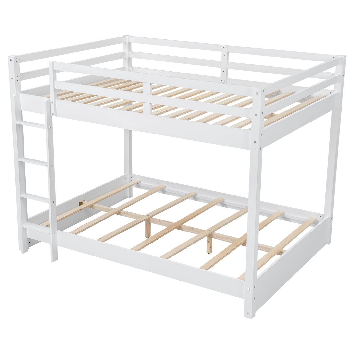 Wood Queen Size Bunk Bed with Ladder, White image 12