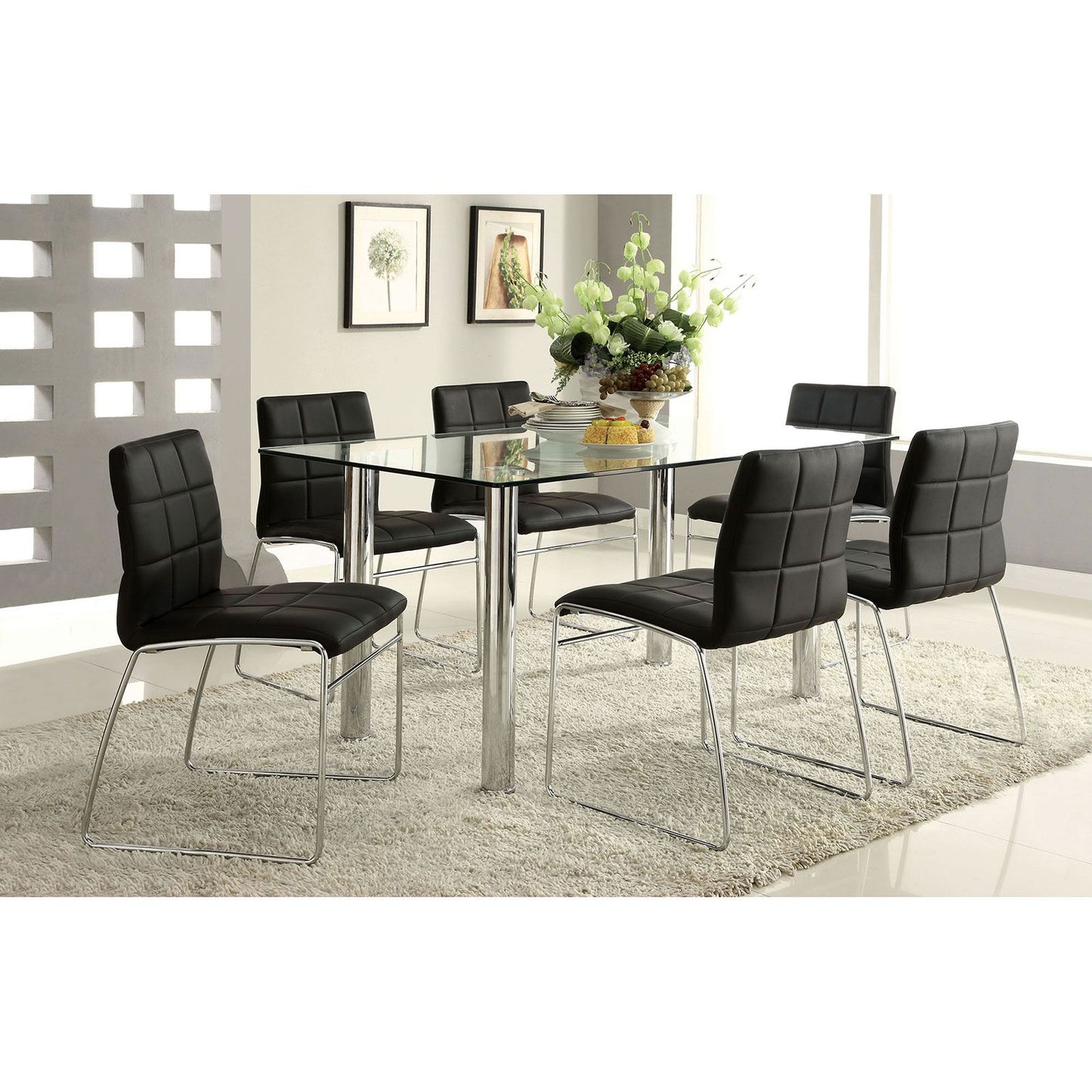 Black Color Leatherette 2pcs Dining Chairs Chrome Metal Legs Dining Room Side Chairs image 5