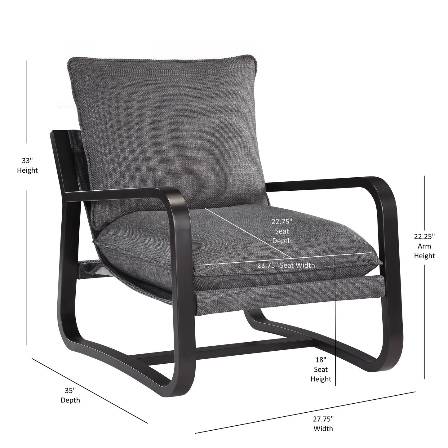 Blaire Sling Chair Upholstered in Charcoal Fabric with Metal Frame image 8