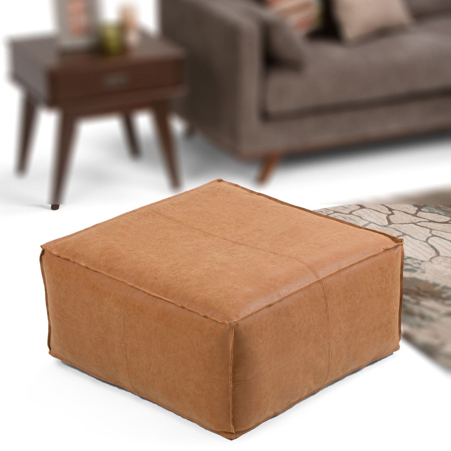 Brody - Large Square Coffee Table Pouf - Distressed Brown image 7