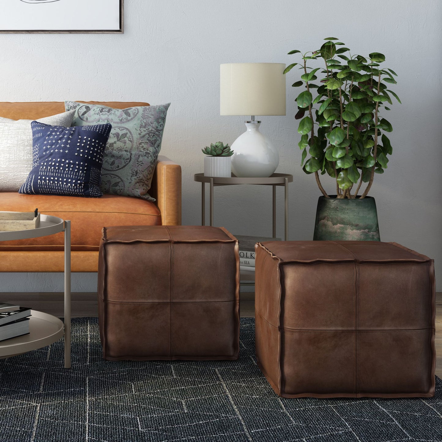 Brody - Square Pouf - Distressed Dark Brown image 6