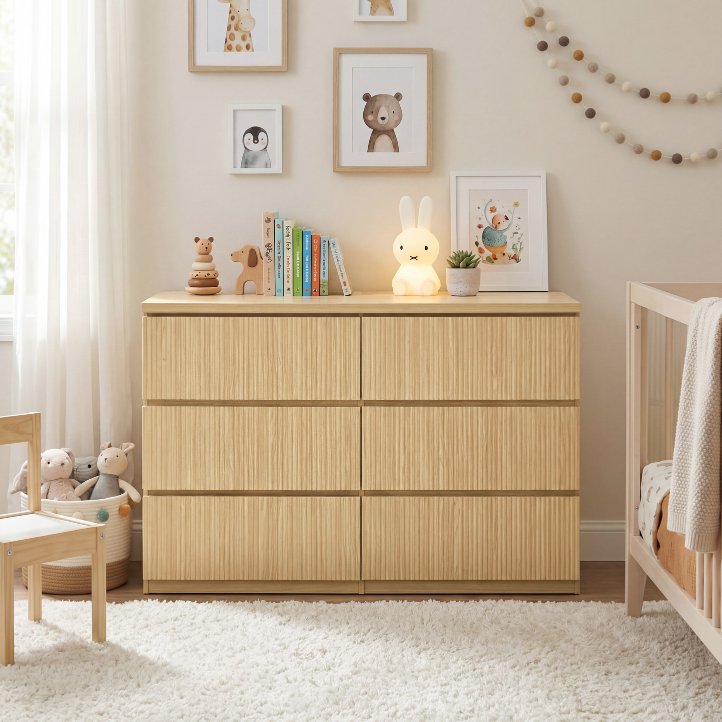 Modern Natural Wood 6 Drawer Dresser, Wave Panel Drawer Fronts, Storage Cabinet, Versatile Chest of Drawers for Bedroom, Living Room - Sleek & Spacious Home Storage Solution image 12
