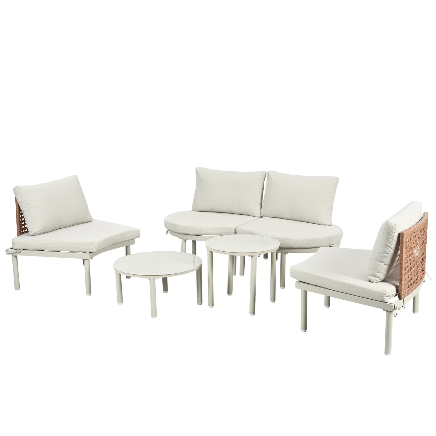TOPMAX 6-Piece Patio Sofa Furniture Set, Half Moon Outdoor Sectional Sofa with 2 High-Low Coffee Tables, PE Wicker Rattan, Tempered Glass, 4 Pillows & Cushions, for Backyard, Garden, Poolside,Beige image 12
