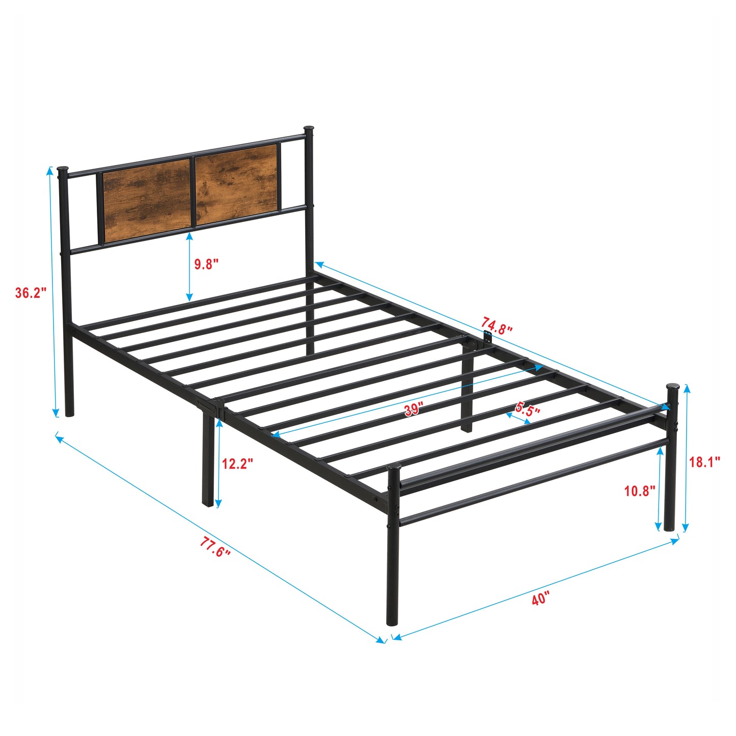Twin Size metal bedframe,Headboard with wood panel decoration,black image 11