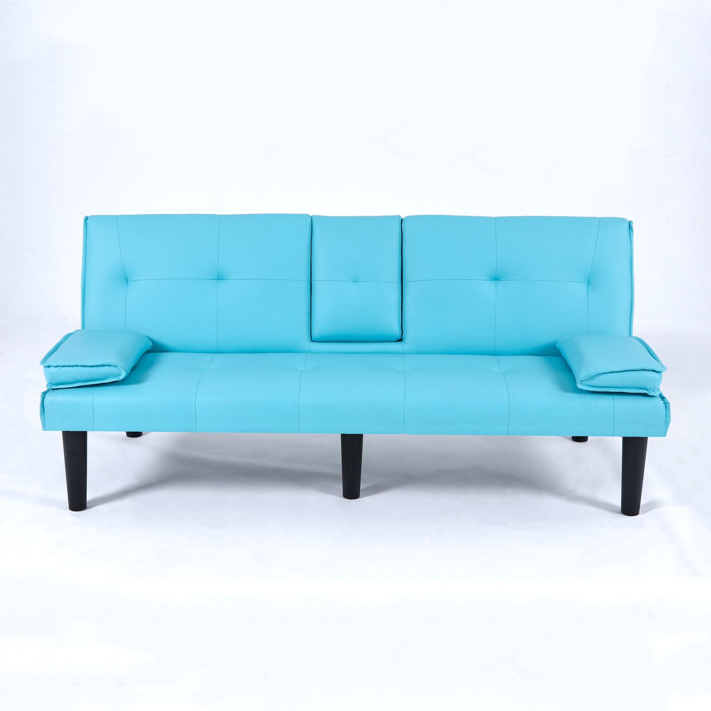 The 67-inch blue PVC multi-functional sofa bed, with a foldable and cup holder design, makes it extremely convenient to turn the living room into a guest room image 12