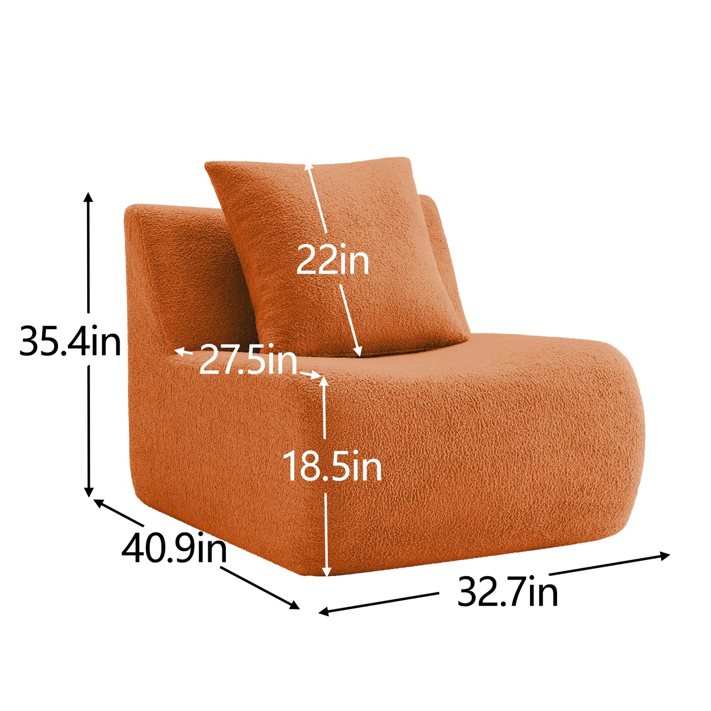 Armless Sofa W/Pillow Teddy Fabric-Orange image 6