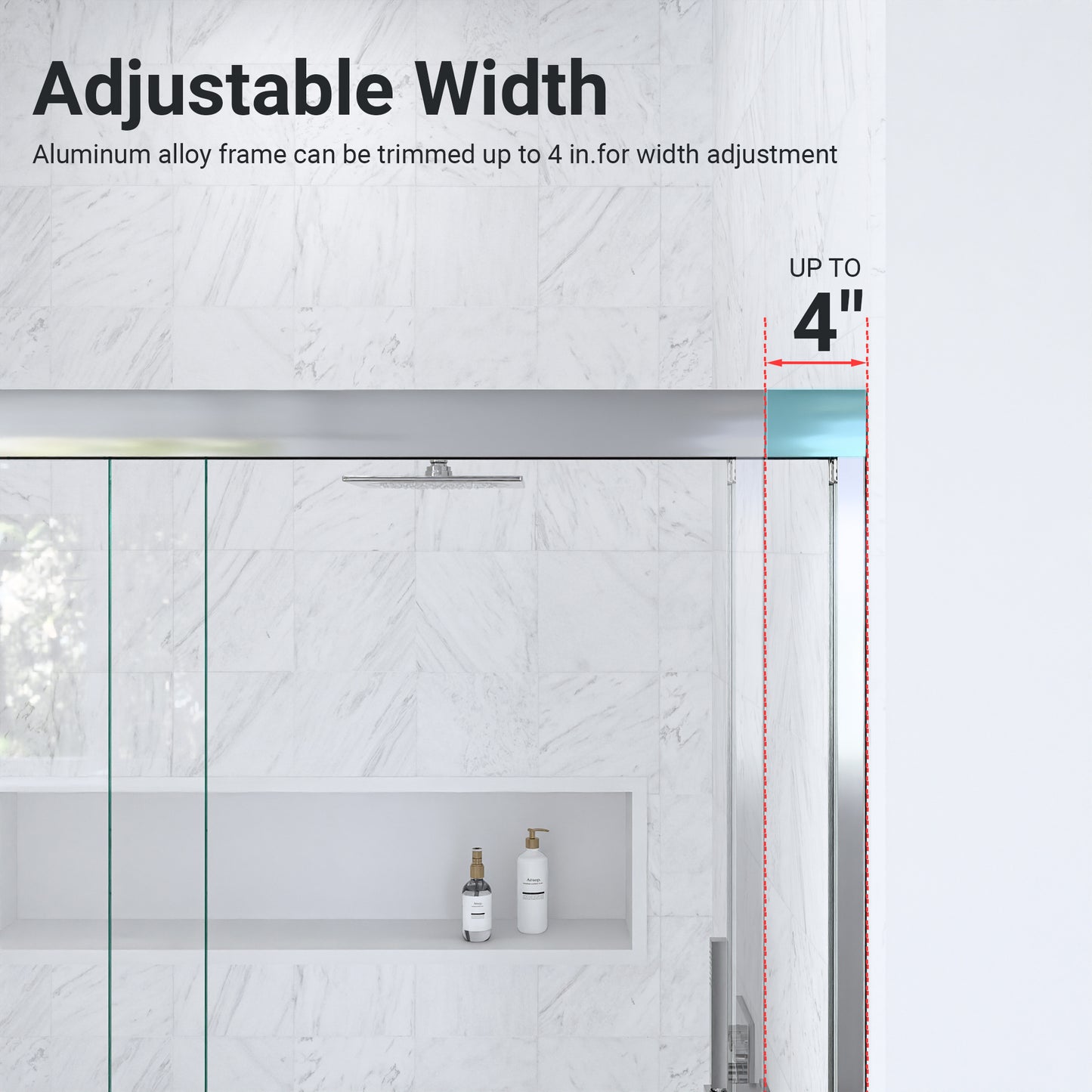 56"-60"W*60" H Semi-Frameless Double Sliding Shower Door, Bypass Shower Door, 1/4" (6mm) Thick SGCC Tempered Glass Door,Chrome image 12