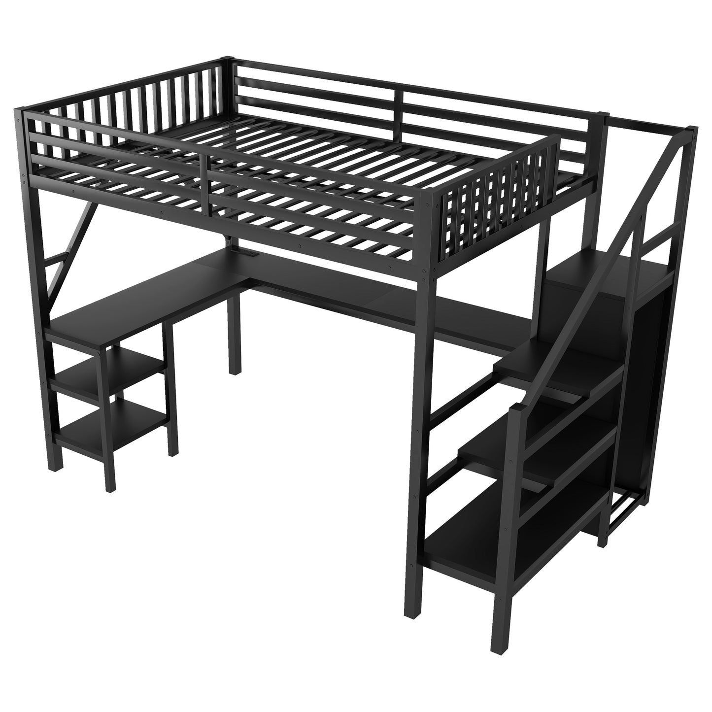 Metal Full Loft Bed with Wardrobe and LED Light, Full Size Loft Bed with L Shaped Desk and USB for Kids Teens Adults, Black(Old SKU W2593S00008,Expect Arrival Date 2026/2/25) image 12