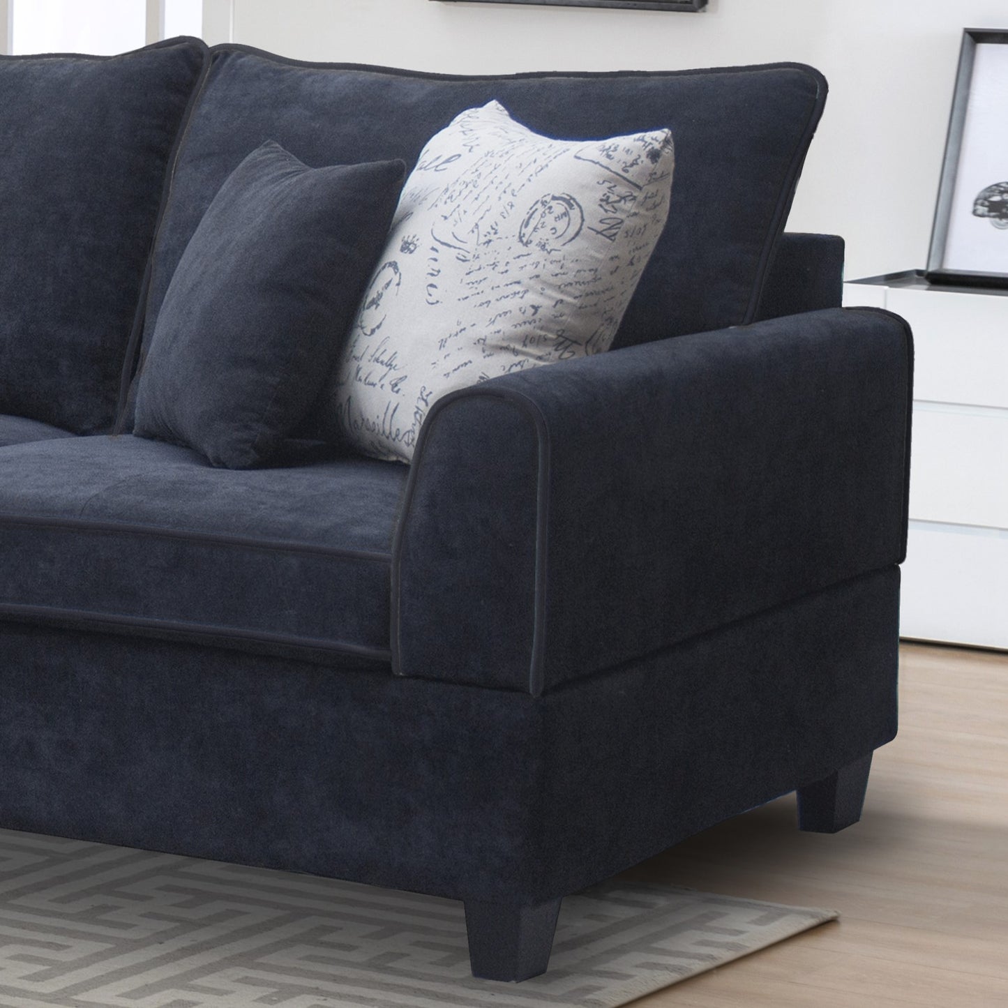 Gabriella 99"W Black Fabric Sectional Sofa with Left-Facing Chaise and Storage Ottoman image 5