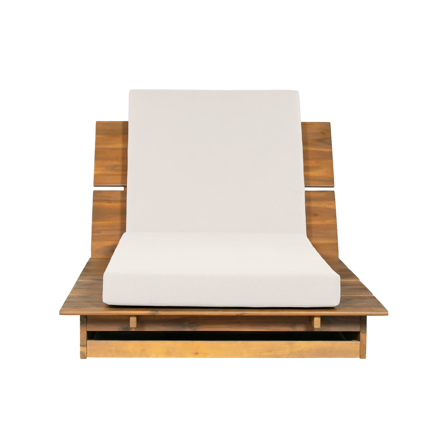 Acacia Wood Chaise Lounge with Movable Cream Cushion – Wide Teak Finish Patio Lounger, 3-Position Recliner, 400 lbs Capacity image 12