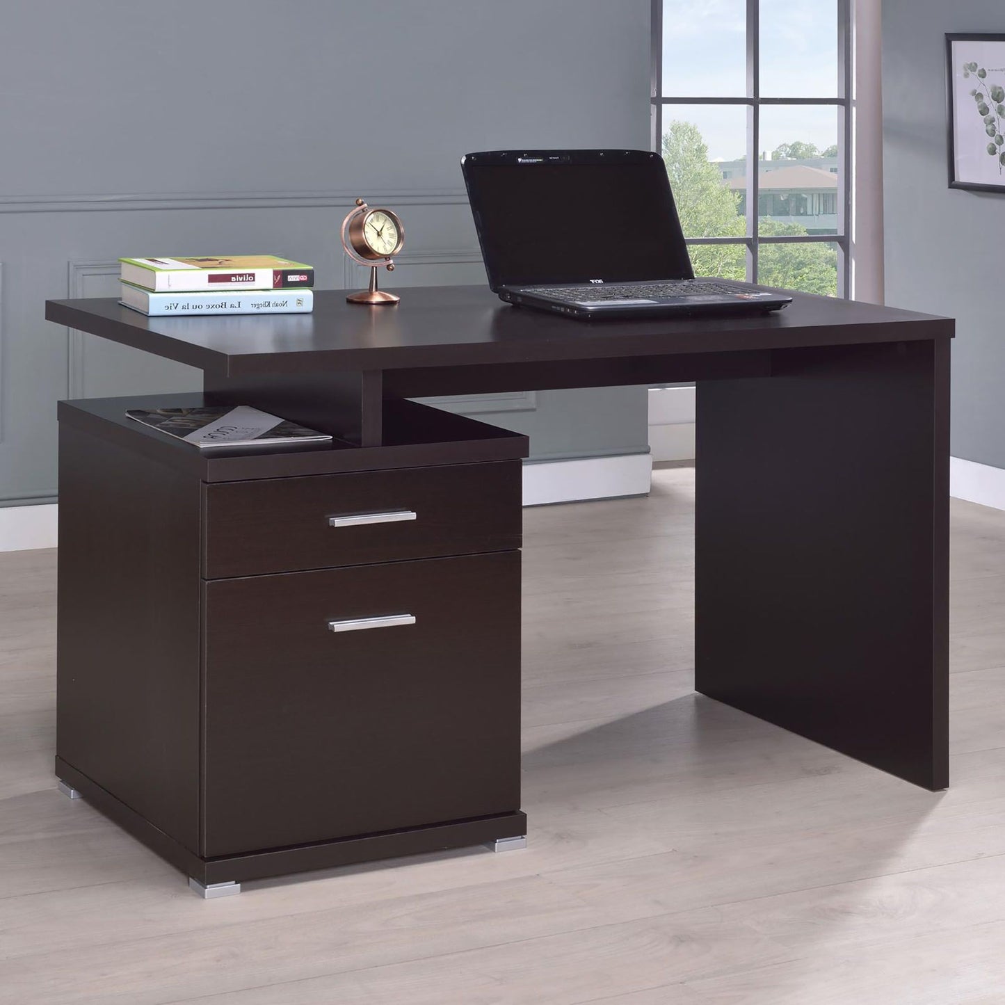 Cappuccino 2-Drawer Reversible Office Desk image 12