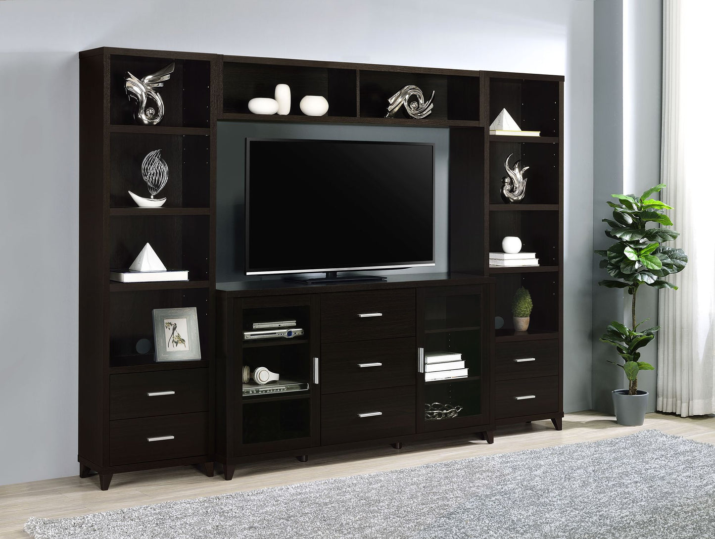 Cappuccino Media Tower with Shelf and Drawer image 10