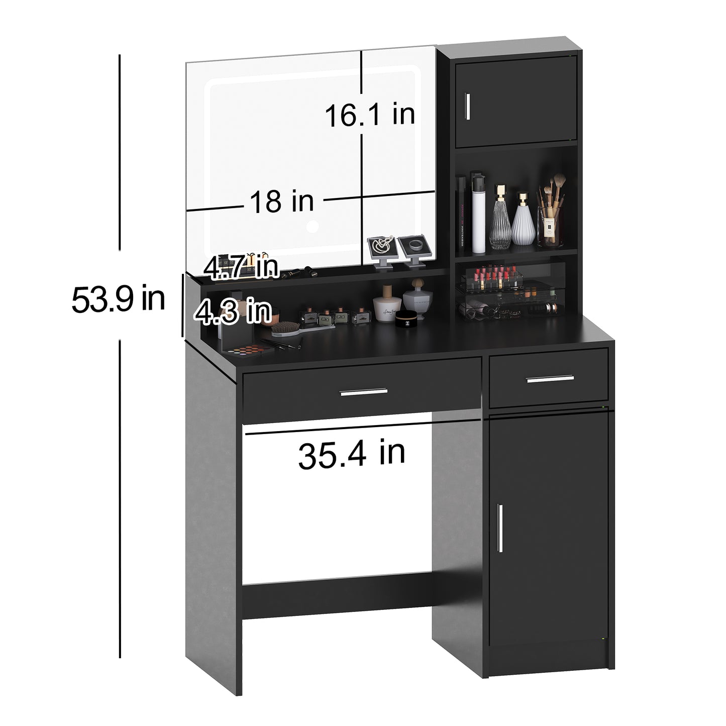 Vanity Desk with Mirror and LED Light Strip,Dressing Table with Large Drawer, 3 Level Storage Dresser & 3 Lighting Modes Adjustable Brightness, Suitable for Bedroom(Black) image 7