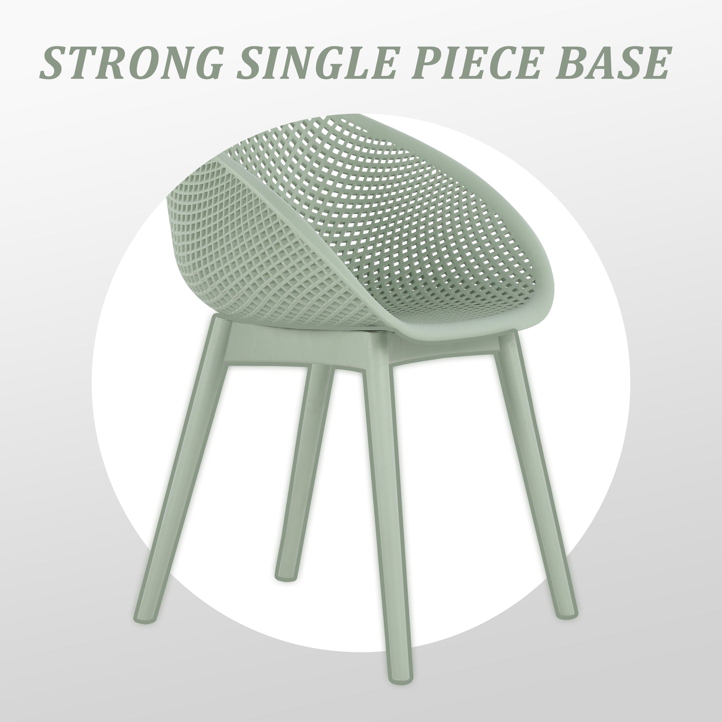 Summer - 2-Pack Pale Green Modern Lounge Chairs – Indoor/Outdoor All-Weather PP Plastic with 36 Inch Indoor/Outdoor Modern White Round PP Table image 12