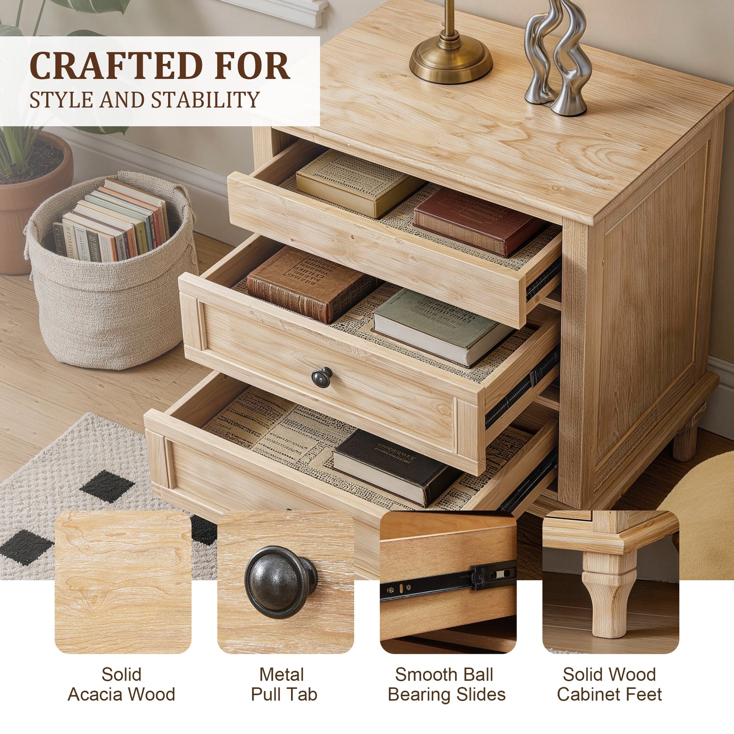 28" Farmhouse Nightstand - Complete Set in Bedroom