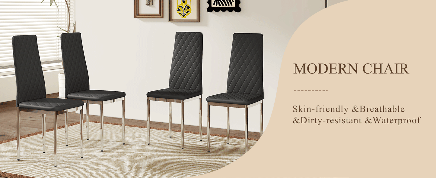 Modern Style Dining Chairs Set of 4 in Black, Essential for Minimalist Homes.Meeting Family Dining Needs,PU Material Seat,Silver Metal Legs,Blending into Various Home Environments.W1151107272 image 12