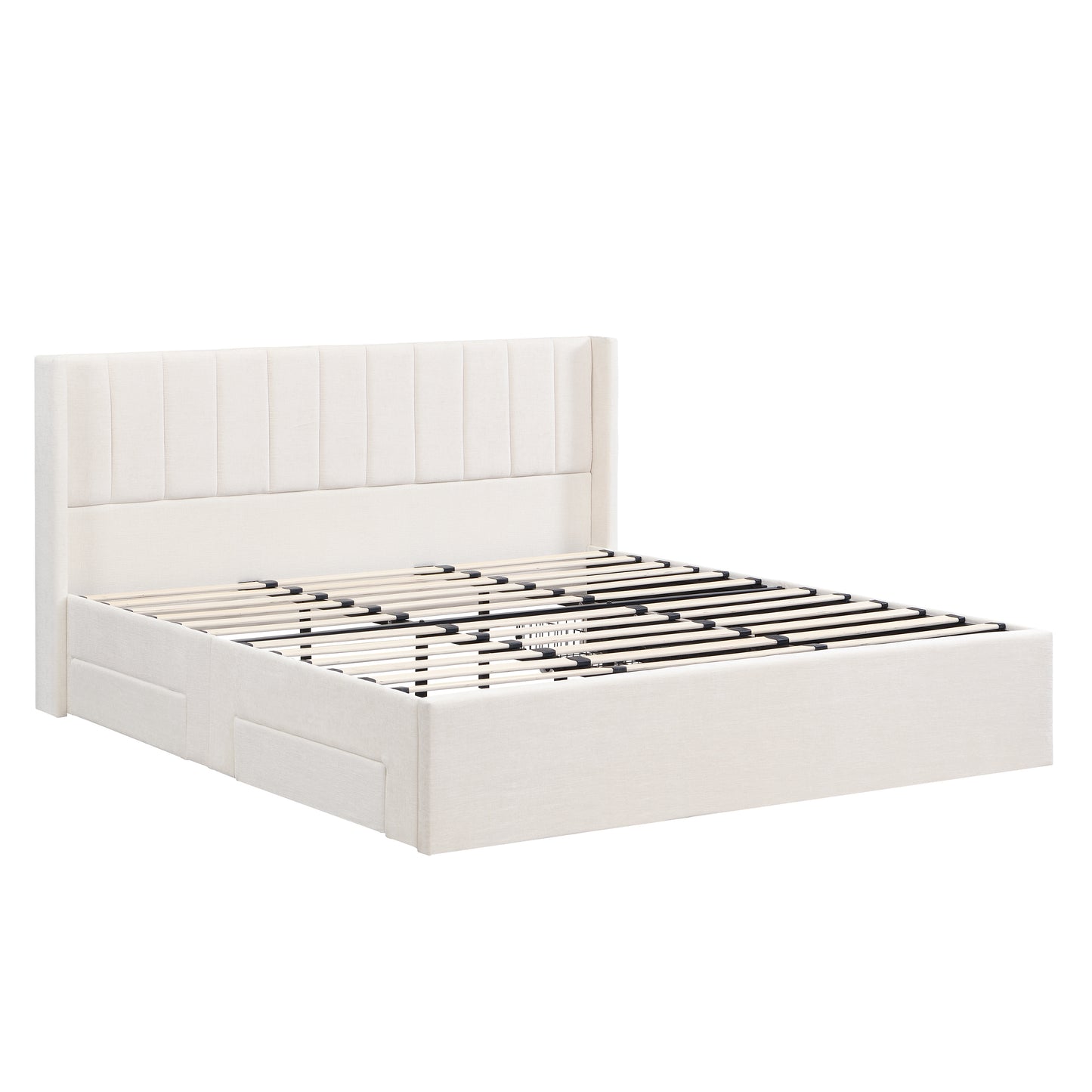 Large-capacity upholstered storage bed with drawers,Beige,King image 12