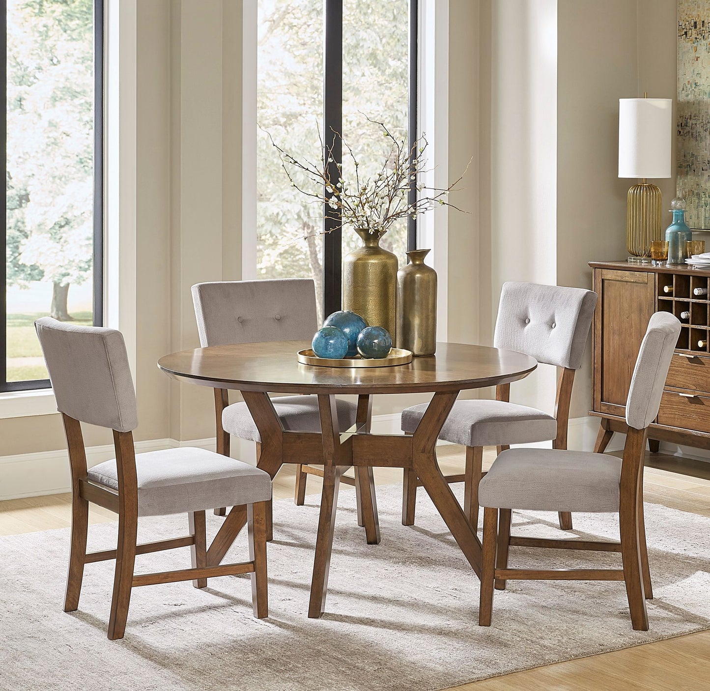 Classic Light Oak Finish Dining Chairs Set of 2 Button-Tufted Gray Upholstery Mid-Century Modern Design Wooden Kitchen D image 5