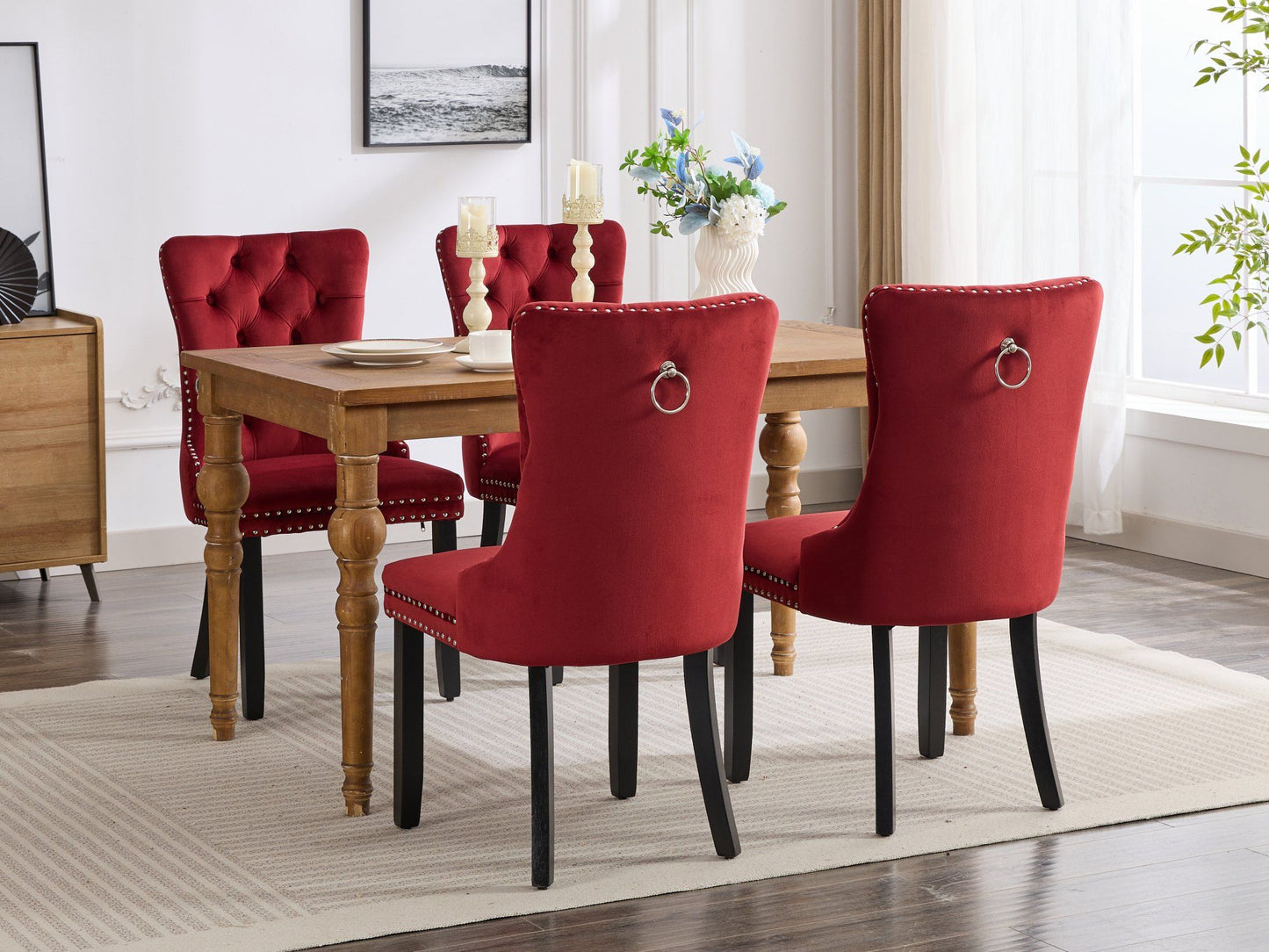 Classic Velvet Dining Chairs, High-end Tufted Solid Wood Contemporary Velvet Upholstered Dining Chair with Wood Legs Nai image 19