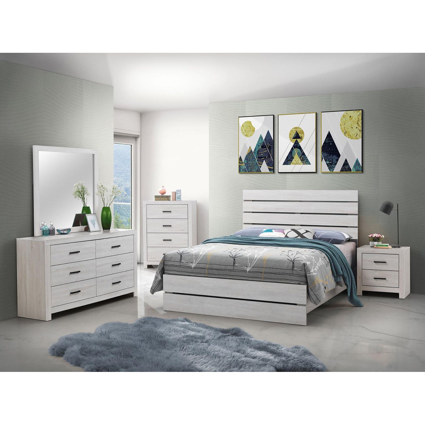 Coastal White Slatted Headboard Queen Panel Bed image 7