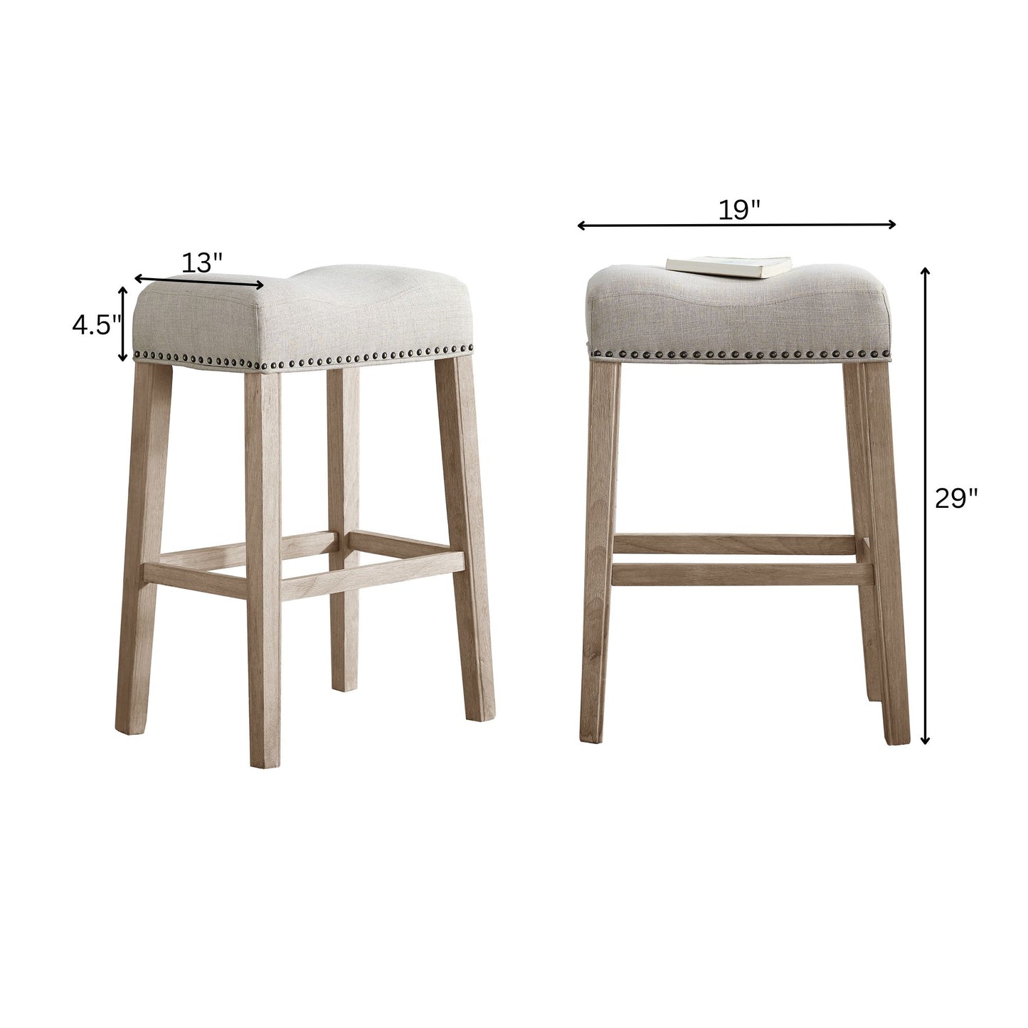 CoCo Upholstered Backless Saddle Seat Bar Stools 29" height Set of 2, Tan image 6