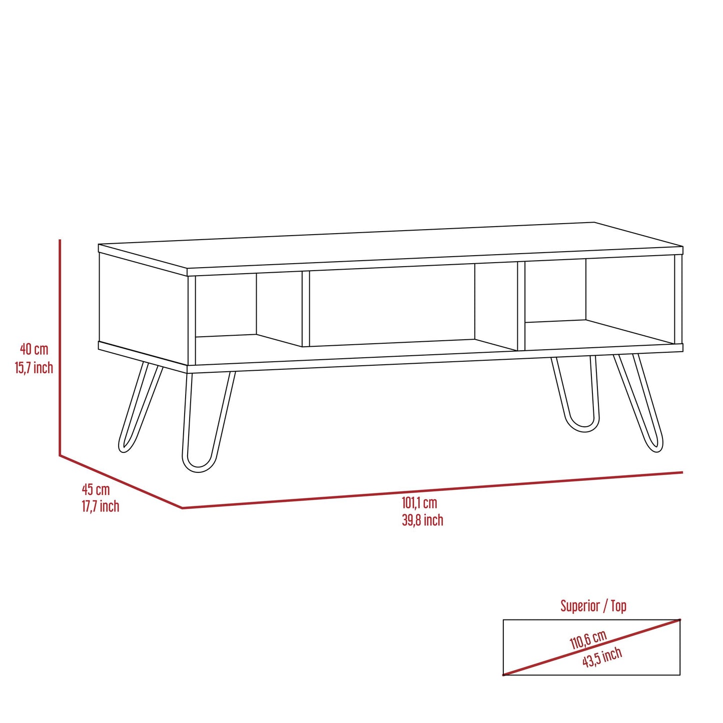 Coffee Table, Four Legs, Two Shelves, Espresso image 6
