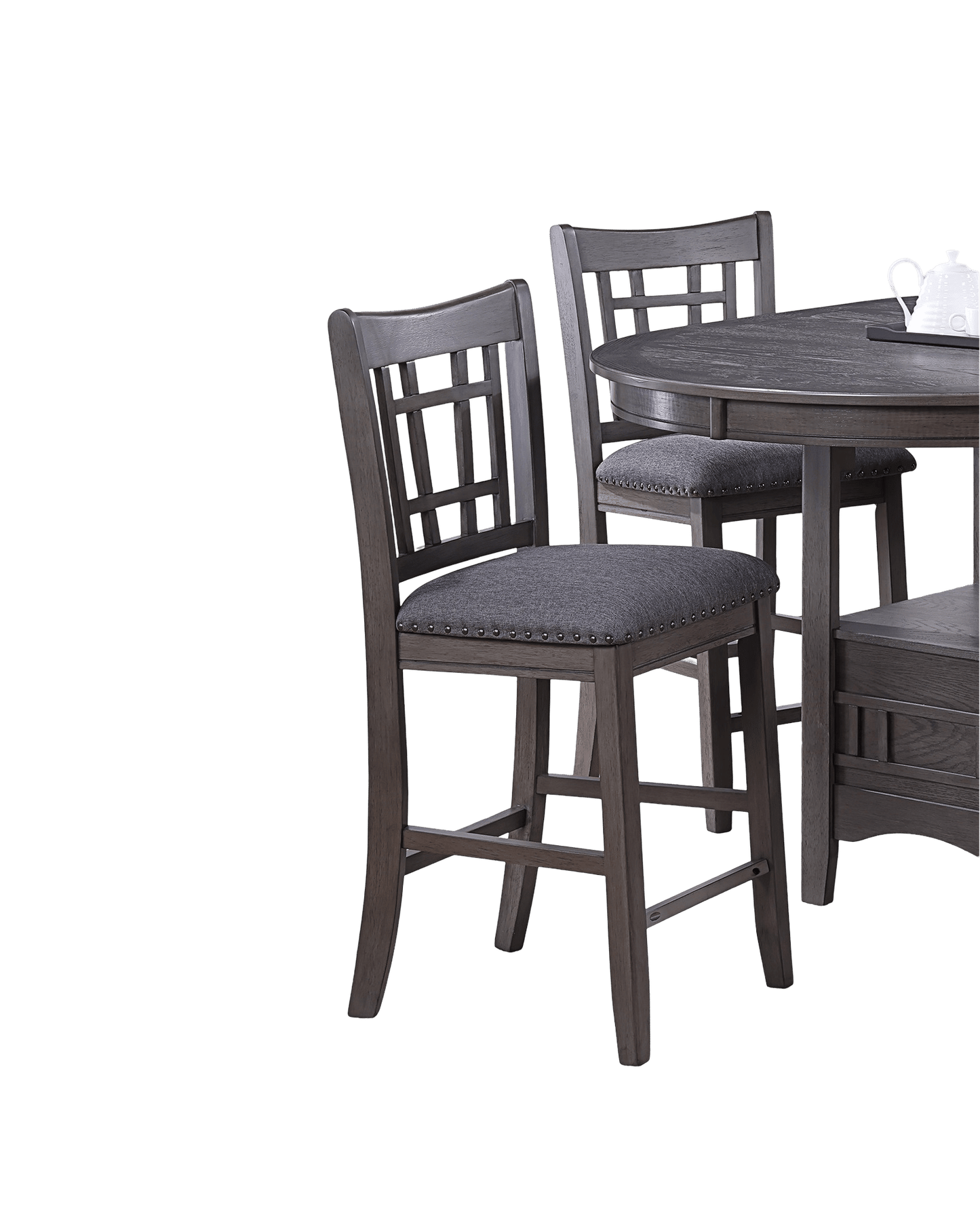 Contemporary Dining Room Counter Height 5pc Dining Set Round Table w Leaf And 4x Side Chairs Gray Finish Solid wood image 16
