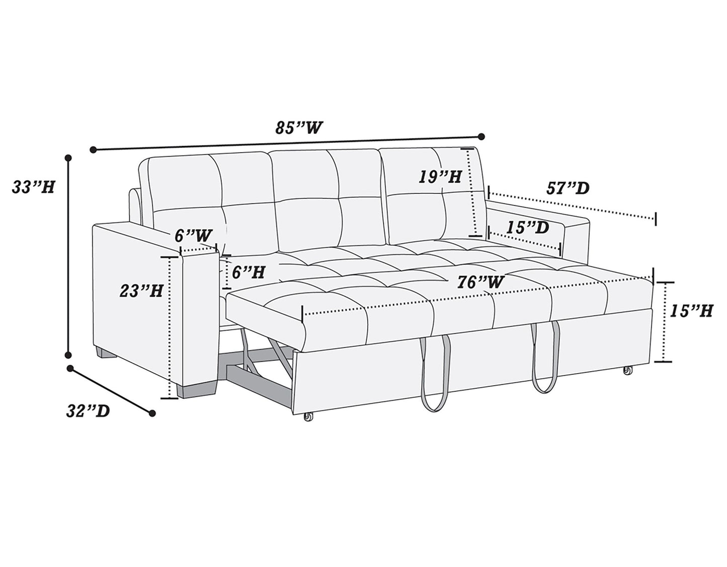 Convertible Sofa in Black Faux Leather image 11