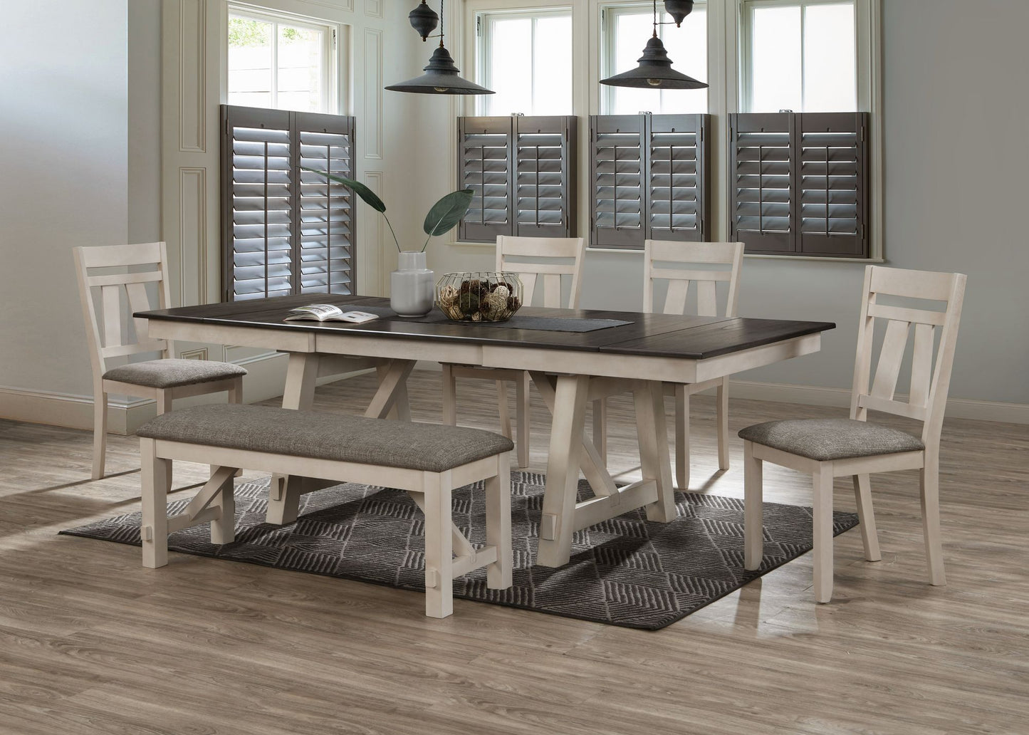Cottage Style 1pc Upholstered Seat Chalk Gray Finish Bench Dining Room Bedroom Wooden Furniture Standard Height image 5