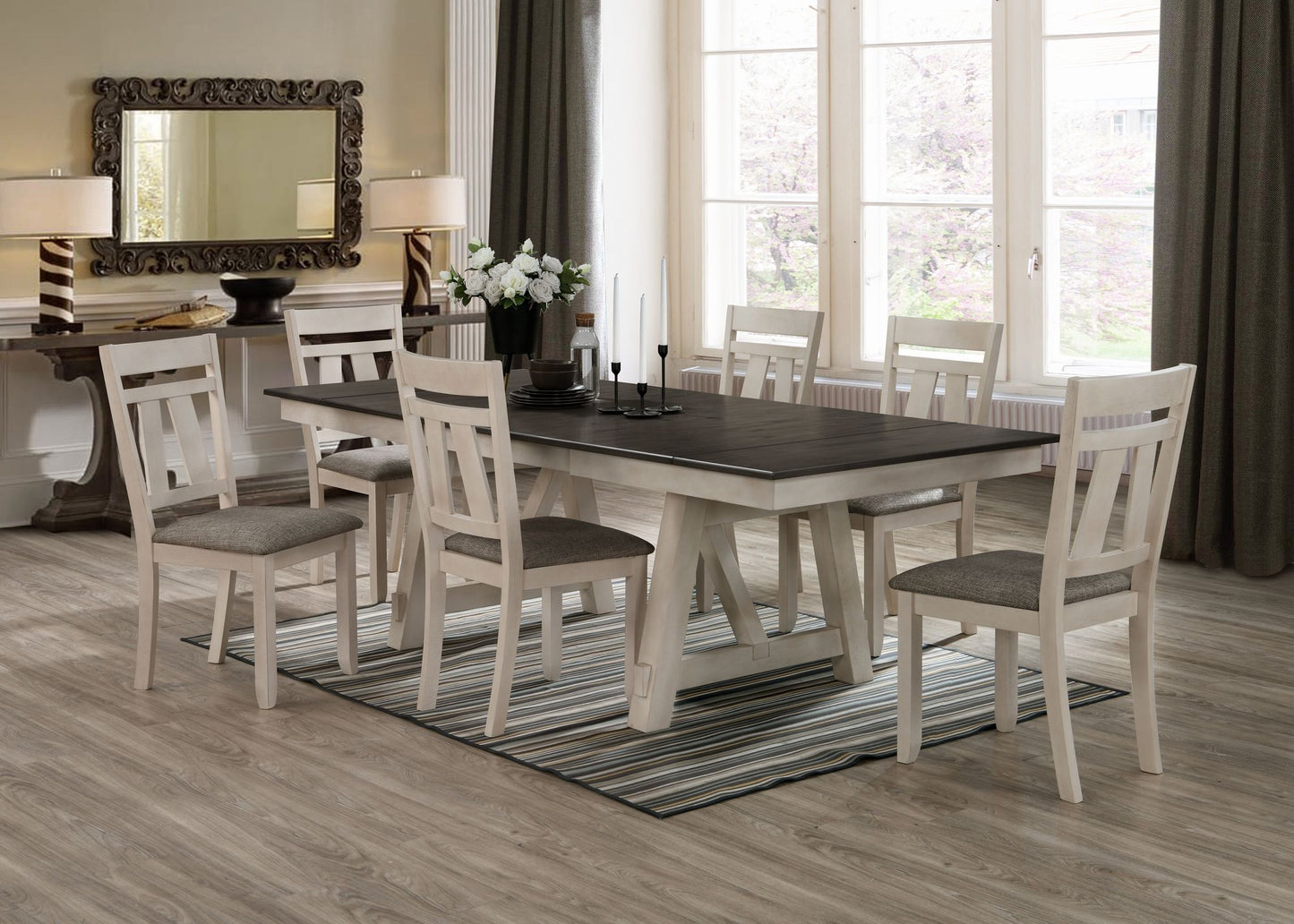 Cottage Style Dining Side Chair 2pc Set Upholstered Seat Chalk Gray Dining Room Wooden Furniture Transitional Design image 7
