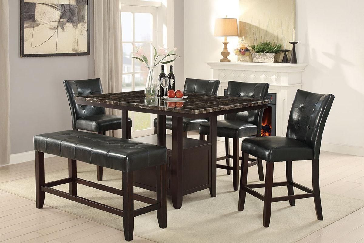 Counter Height 1pc Bench Dining Room Black Faux Leather Cushion Tufted Seat Wooden Base Comfort Seat Kitchen Dining image 8