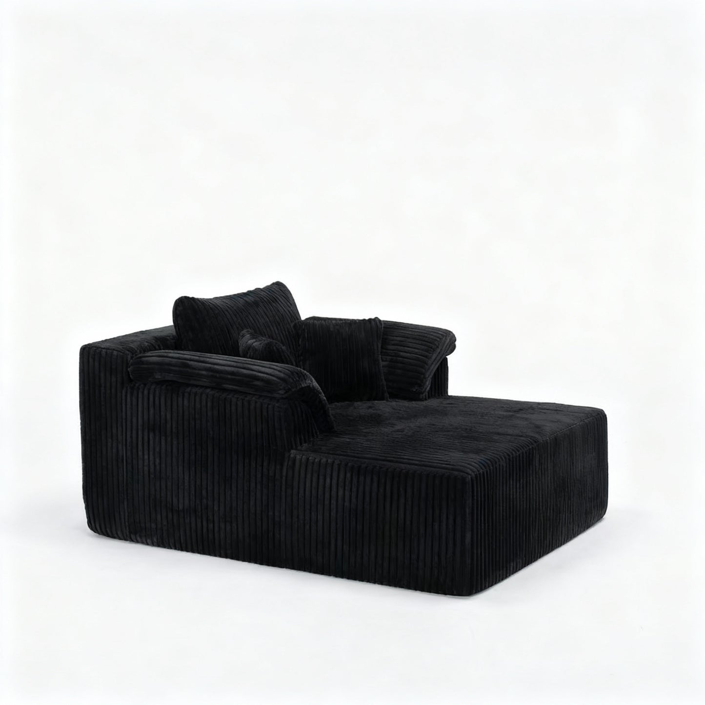 60 Inch Chaise Lounge Chair Indoor, Oversized Corduroy Upholstered Boneless Sofa Bed, Deep Seat Sleeper Couch Reading Chairs, Cloud Sofas Couches for Living Room, No Assembly Required (BLACK image 12