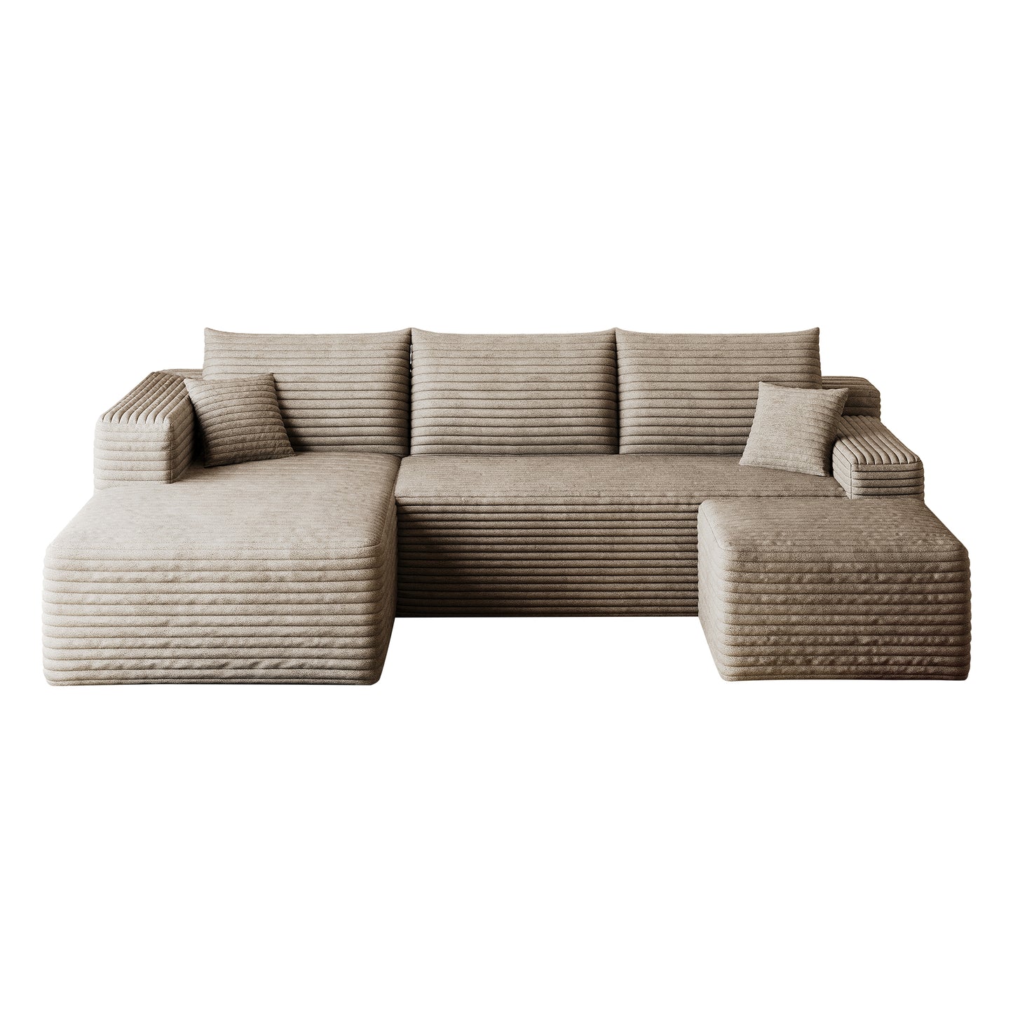 95" Cloud Sectional Sofa with 1 Ottoman,Modern Minimalist Upholstered Couches, Comfort U Shaped Sofa for Living Room,Deep Seat Corner Couch,No Assembly Required,Camel((Plush Corduroy Fabric) image 12