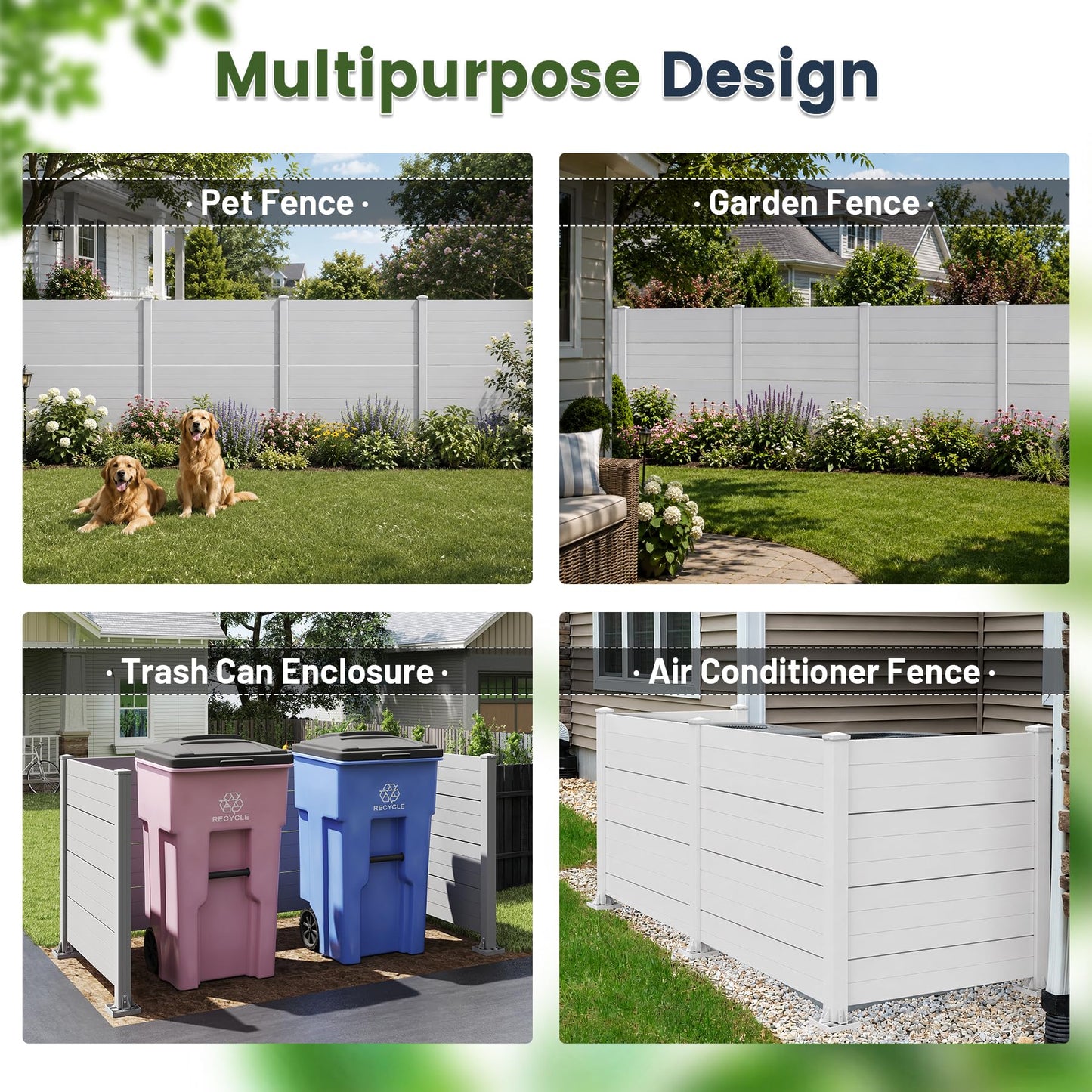 50" W x 49" H Outdoor Privacy Screen, Air Conditioner Fence, All-Weather Vinyl Privacy Fence Screens with Aluminum Posts, 4 Panels, White image 9
